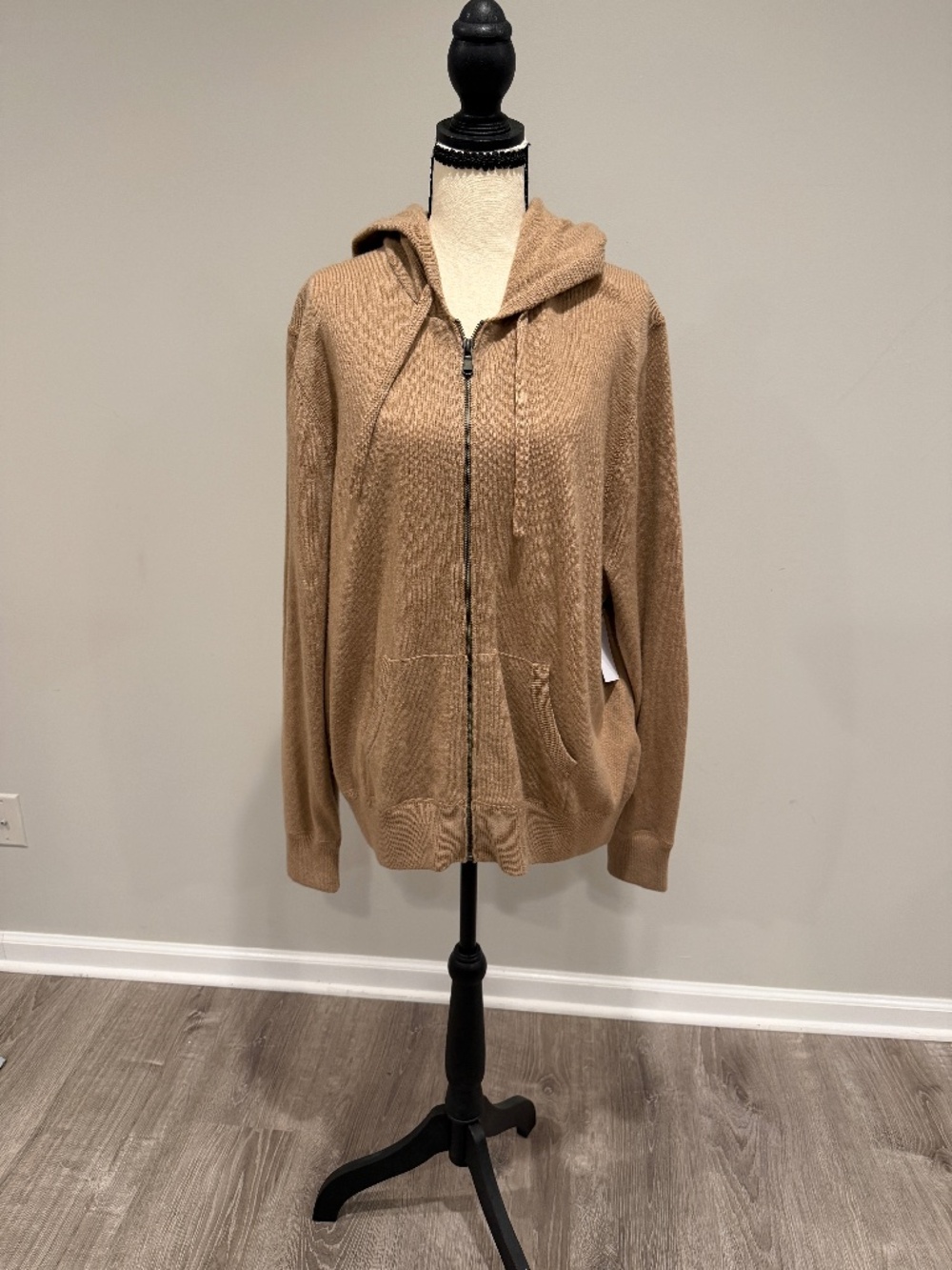 Equipment Cashmere Zip Up Sweater with Hood. Camel color sz XL